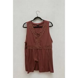 Torrid 3X Lace Trim Babydoll Tank — Dusty Rose Rib Knit